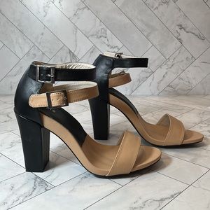 Torrid Tan & Black Block Heeled Sandals Heels Shoes SIZE 11W
